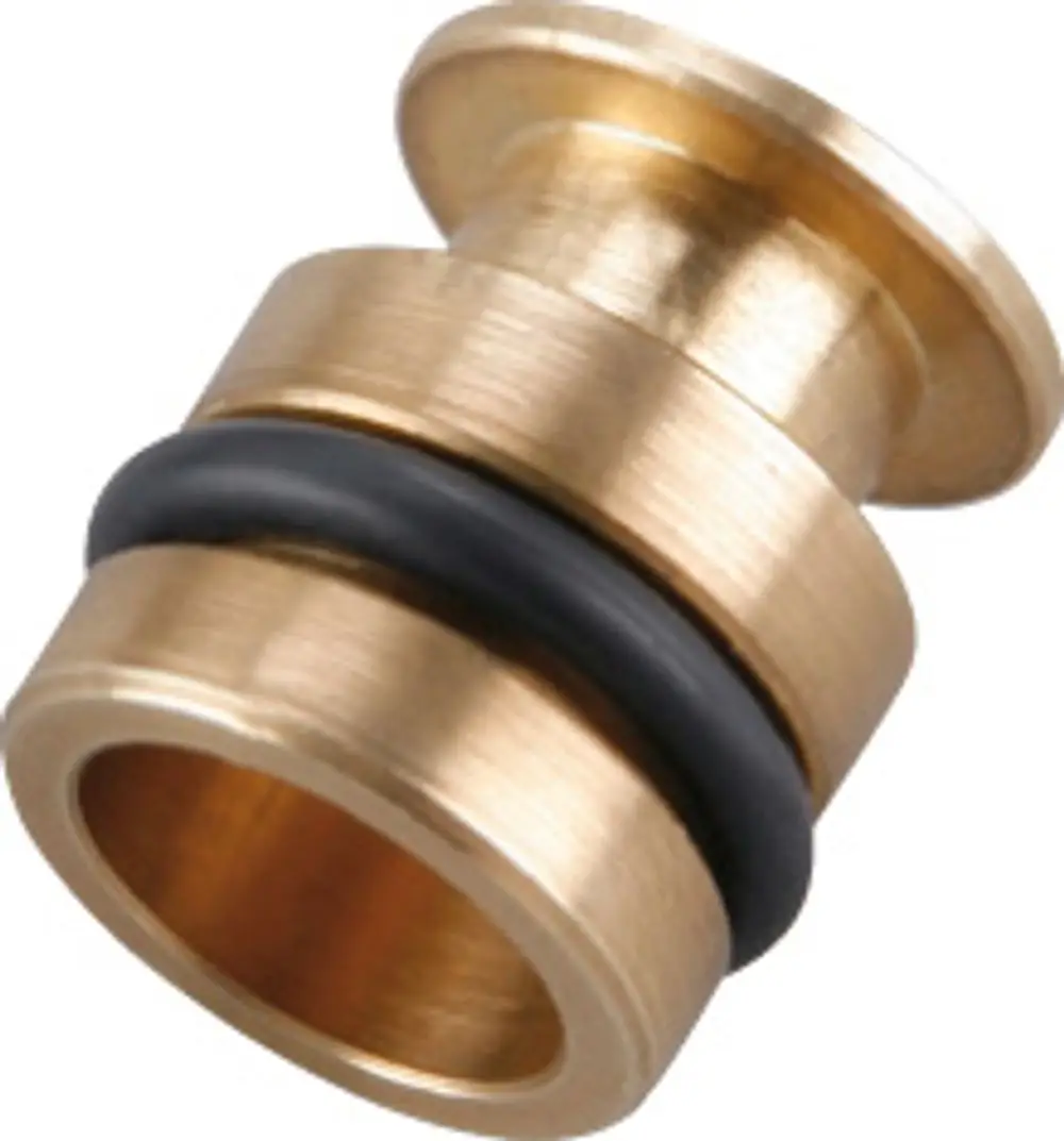 Warmwasserstopfen aus Messing mit schwarzem O-Ring, geeignet für Installationen. Produkt von Bosch für Direktzapfer.